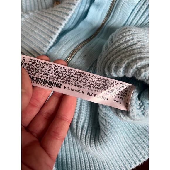 Zara Blue Ribbed Zip Up Sweater - Picture 6 of 6